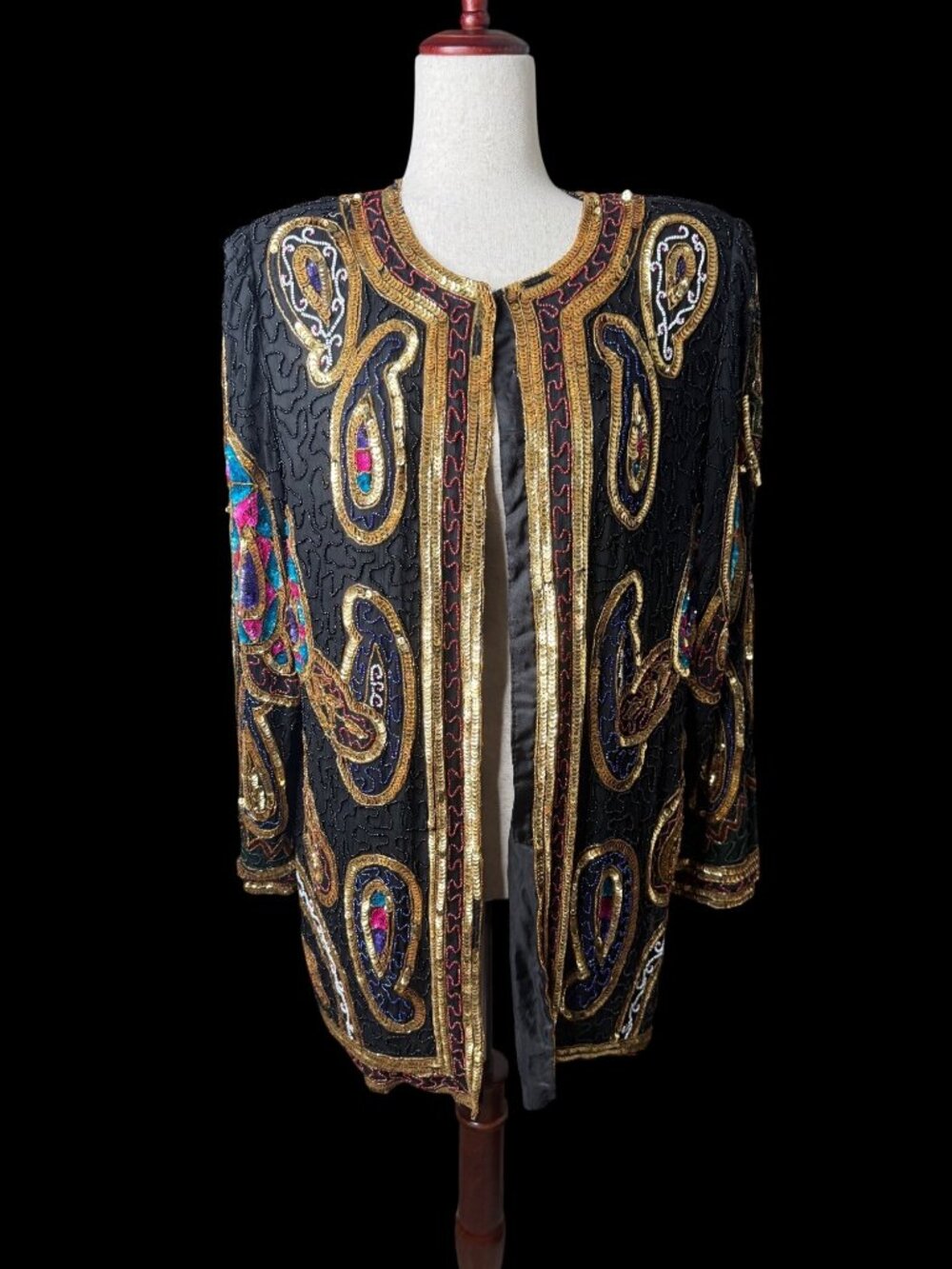 Vintage 1980s Laurence Kazar Statement Beaded Silk Jacket Lg formal evening read